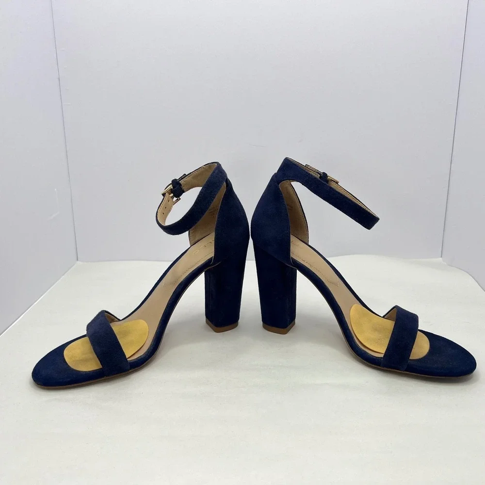 ALDO Navy Blue Heeled Sandals Womens Size 6 Suede Ankle Strap Elegant‎ Dressy